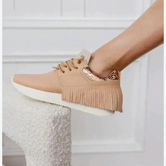 Esse Ut Esse Shoe Mustard & Brown Leather Fringe Sneaker Slip On Shoes 37/ 6.5-7 - Picture 3 of 11